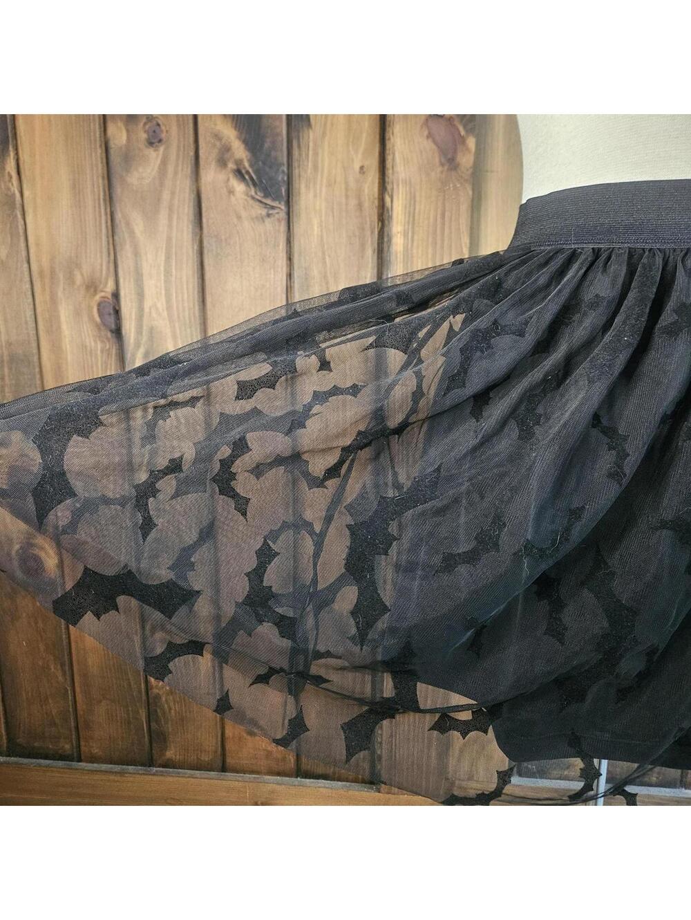 Black Bat Mesh Mini Skirt Small, witchy goth alt halloween alternative